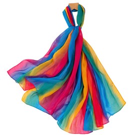 Nuofengkudu Women's Chiffon Rainbow Scarves Long Colourful Soft Thin Shawls Wraps - Blue rainbow