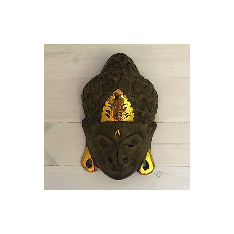 Carved Wood Buddha Mask | Buddha wall mask hanging wall