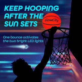 GlowCity Glow in The Dark Basketball for Teen Boy - Glowing Red Basket Ball, Light Up LED Toy for Night Ball Games - Sports Stuff & Gadgets for Kids Age 8 Years Old and Up. Great Gift for Boys & Girls