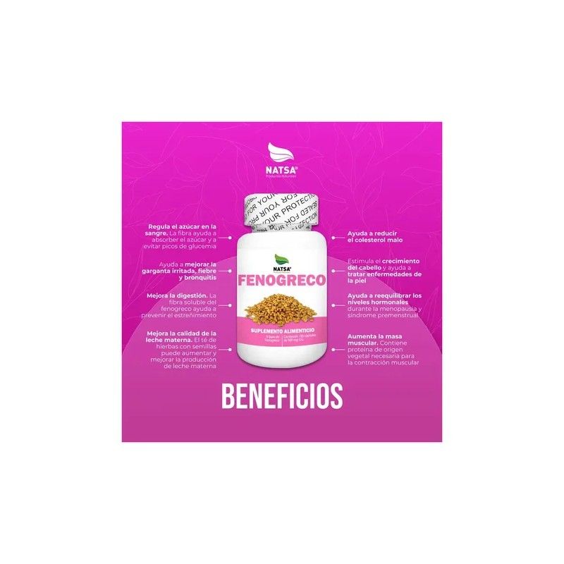 Natsa Fenogreco 500 Mg 100 Capsulas Calidad Premium Sfn