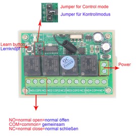 4-Channel Wireless 12V 24V Remote Control Switch Access Control Remote Control Street Gate Light Motor Fan Wireless Switch with Industrial Waterproof Remote Control (12V)