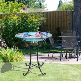 MUMTOP Bird Bath-Outdoor Glass Birdbath - Bird Baths for Outdoors Hummingbird with Metal Stand for Garden Lawn Yard Decor