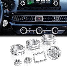 DvlynAuroa for Honda Civic Accessories 2022-2025 & Accord/CRV/HRV/Acura Integra 2023-2025, ADX 2025 - A/C & Audio Knob Covers, Hazard Light, Push Start Button Cover/Ring 8pcs (7-inch Screen, Bling)