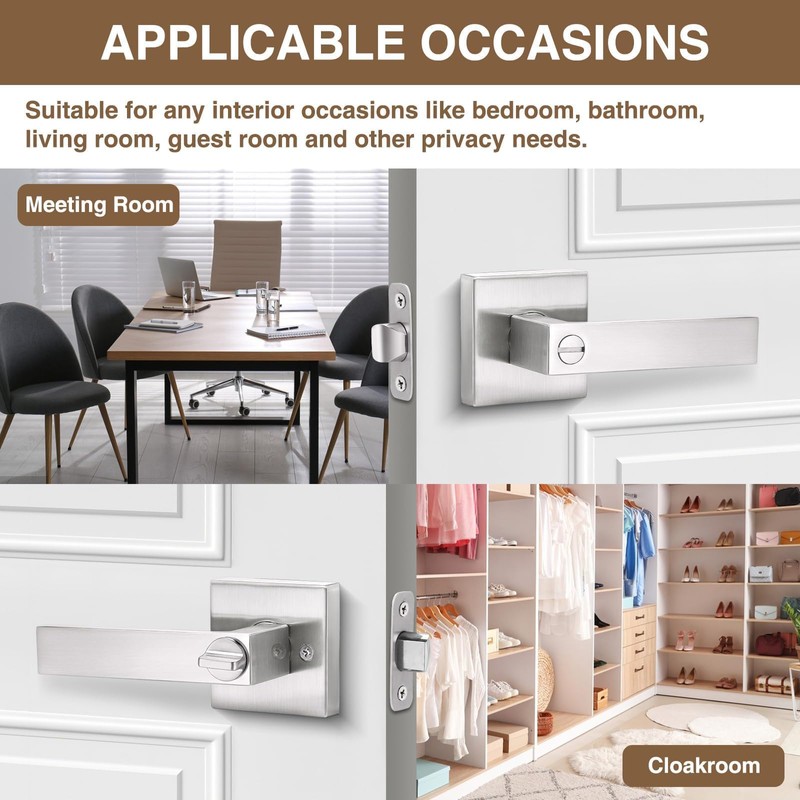 Hasmikit 6 Pack Square Door Lever Privacy Door Lock Handleset,