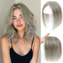 Hair Toppers for Women Real Human Hair 10Inch Human Hair Topper 7x10CM Swiss Base Middle Part Clip in Topper Hairr Pieces for Women Mixed Light Grey