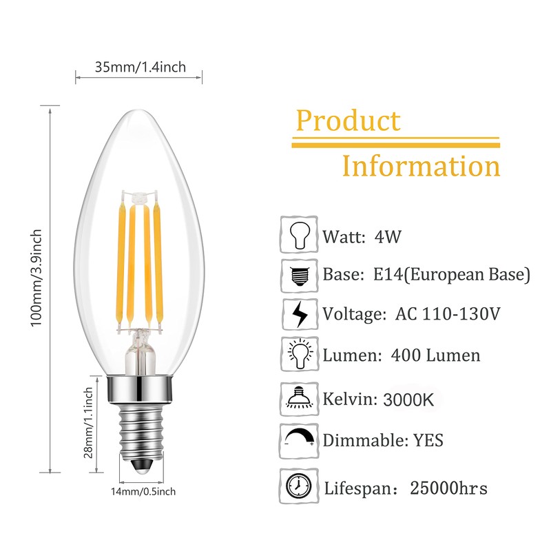Lamsky E14 LED Bulb Dimmable,110V 400LM 40W Equivalent Warm White