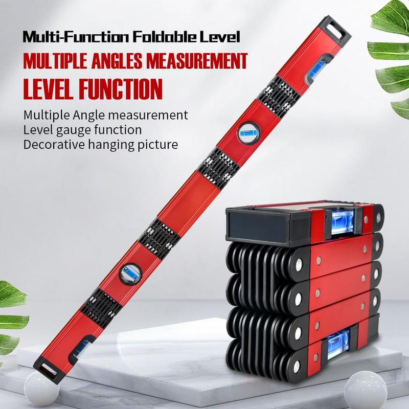 Eewudwok Level, Foldable Multi-Function Precise Measuring Aluminum Alloy Level Tool