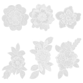 EXCEART 6pcs Iron on Patches White Lace Flower Shape Embroidered Patches Applique DIY Craft Decoration Sew On Patches for Clothes Jeans