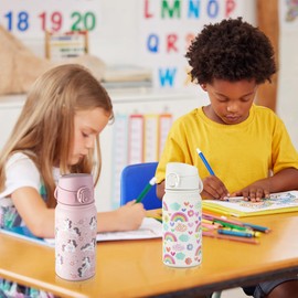 GOPPUS 12 oz Kids Water Bottle - Stainless Steel Insulated Water Bottle, BPA Free, Odorless, Durable and Reusable for School, Sports and Outdoor Activities(Pink Unicorn)