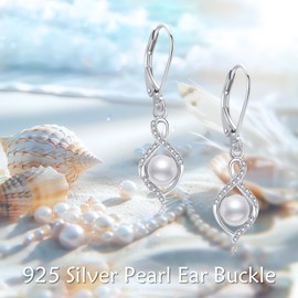 POPLYKE Pearl Earrings for Women 925 Sterling Silver Pearl Earrings Leverback Pearl Jewellery for Women, Sterling Silver, Pearl