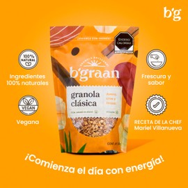 BGRAAN - Granola Clásica 340gr - Granola Artesanal Endulzada con Jarabe de Agave Baja en Azúcar con Avena, Chia y Linaza - Snack Saludable 100% Natural - Topping Ideal Proteina Vegana - Ideal con Leche o para Preparar Galletas