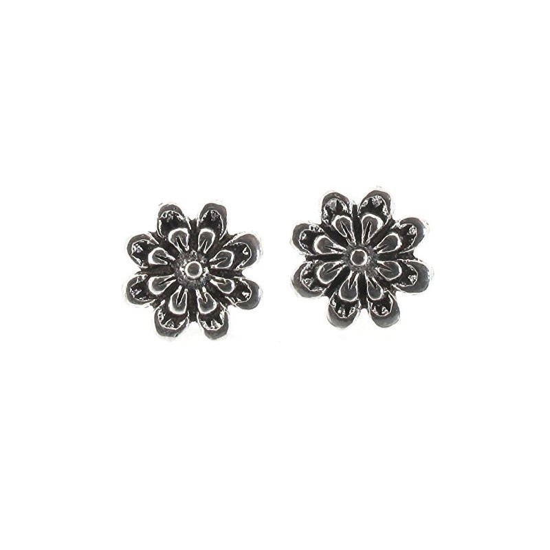 Touch Jewellery 925 Sterling Silver Flower Stud Earrings Oxidized Detail