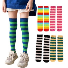 ZGKULAEAOW Shimajima Knee High Socks, Kids' Socks, Striped, Border, Boys, Girls, Knee High Cosplay, Halloween, Costume, Christmas Sports Festival, Stand Out, Pink