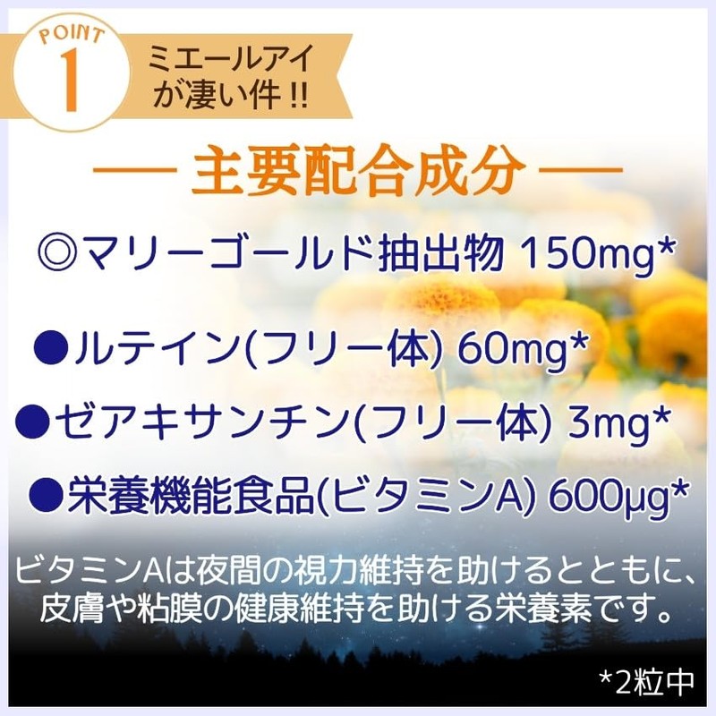 ルテイン 60mg 【全21成分 製薬会社製造】6個セット ゼアキサンチン ブルーベリー 目 サプリ ミエールアイ