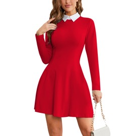 Laqeyko Wednesday Addams Costume Women Long Sleeve Skater Amy Rose Costume Dress with White Collar Olivia Pig Costume Red LA255-2-M