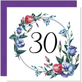 Women's 30th Birthday Card with Floral Design - Ladies Floral bday Birthday Card for 30 Year old Woman Friend Sister Daughter Mum Aunt thirty, thirtieth cousin Niece