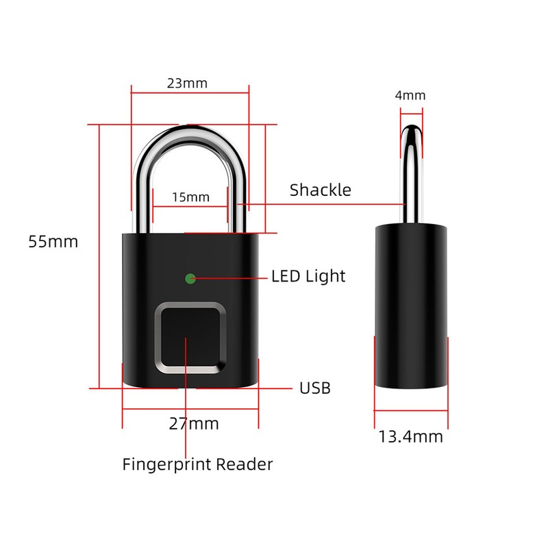 Smart Keyless Fingerprint Padlock Waterproof Biometric Prevent Theft Rechargeable USB