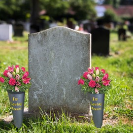 Generic Black Plastic Grave Vases - Set of 2, Classic Round Shape, Weather Resistant with Spiked Base for Fresh or Artificial Flowers