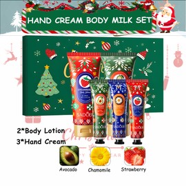Christmas Hand Cream & Body Lotion Gift Set - 2 x 100 ml Body Cream & 3 x 30 ml Hand Care Cream, Moisturiser for Dry Skin/Hands, Christmas Gift Set for Women/Women/Mum/Men