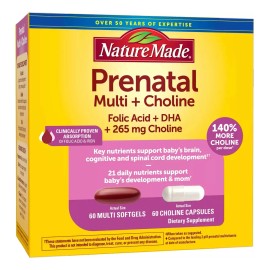 Natural Made Prenatal Multi + Colina A.folico Y Dha 60*2 Pza Sabor Sin Sabor