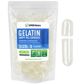 XPRS Nutra Size 3 Empty Capsules - 500 Count Clear Empty Gelatin Capsules - Pills DIY Capsule Filling - Pure Bovine Pill Gel Caps Fillable for Do-It-Yourself Vitamins and Supplements