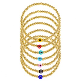 Agriajun Evil Eye Gold Stretch Beaded Stack Bracelet Set for Women, 7pcs Trendy Stackable Adjustable Colorful Gemstone eyes Beads Elastic Bracelet Friendship Holiday Fashion Jewelry Gift.