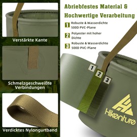 HIKENTURE Outdoor Folding Bowl 10L15L20L, Foldable Camping Bucket, Folding Bucket Made of Durable Tarpaulin Fabric, as a Washing Bowl, Washing Up Bowl, Sink Tub, Fishing Bucket for Sinks (10L, Army