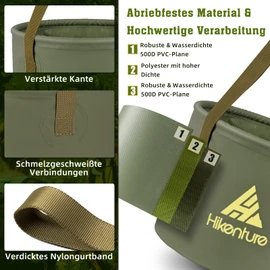HIKENTURE Outdoor Folding Bowl 10L15L20L, Foldable Camping Bucket, Folding Bucket Made of Durable Tarpaulin Fabric, as a Washing Bowl, Washing Up Bowl, Sink Tub, Fishing Bucket for Sinks (10L, Army