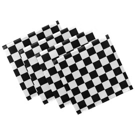 ZzWwR Simple Style Black and White Racing and Checkered Pattern Cloth Napkins, Set of 4 20 x 20 Inch Soft Polyester Dinner Napkin for Family, Restaurant, Weddings, Parties