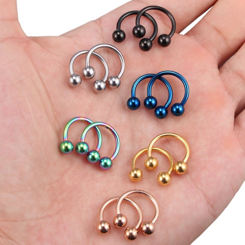 SCERRING 12PCS 12mm Mix Color Stainless Steel Nose Horseshoe Hoop