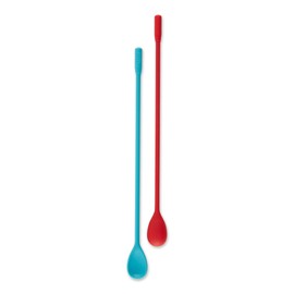 RSVP International - Cucharas agitadoras de silicona, de 10 pulgadas, multicolor, sin BPA, perfectas para remover bebidas y llegar a la parte inferior de los frascos, aptas para lavaplatos