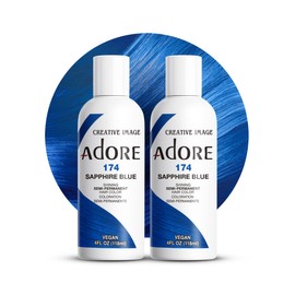 Adore Semi Permanent Hair Color - Vegan and Cruelty-Free Blue Hair Dye - 4 Fl Oz - 174 Sapphire Blue (Pack of 2)
