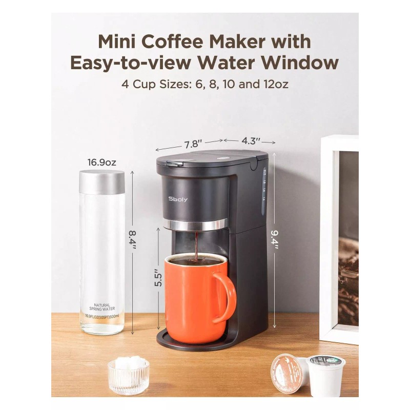 Sboly Single Serve Coffee Maker K-Cup Ground Compatible, Single Cup