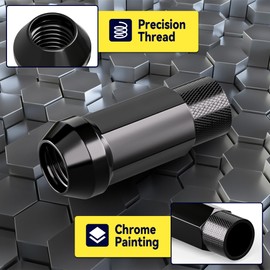 YIZBAP 20 PCS M12x1.5 Lug Nuts, 50mm Tall Open End Bulge Acorn Black 12x1.5 Lug Nuts with 1 Spline Tool/Key