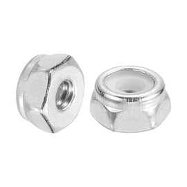 sourcing map 50Pcs #6-32 Nylon Insert Hex Lock Nuts, 304 Stainless Steel Self-Locking Nylon Insert Stop Nut for Industrial Construction Fasteners, Silver & White