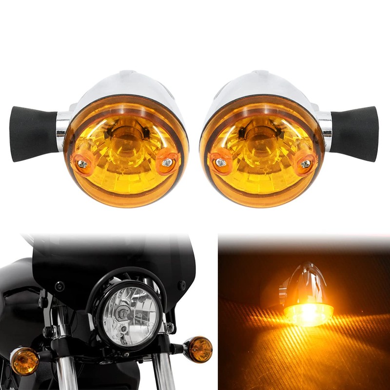 HDBUBALUS Motorcycle Turn Signals Chrome Bullet Front Blinker Indicator Light