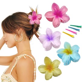 Flower Hair Clips, 4 Pieces Claw Hair Clips, Flower Hair Clips, Non-Slip Hair Clips for Women, Acrylic Hair Clips for Women, Hawaiian Flower Claw Clips
