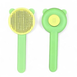 Cat Grooming Slicker Brush – Self-Cleaning Deshedding Comb with One-Click Hair Removal – Comfortable Grip, Cute Cat Design – Perfect for Cats & Small Pets – Multicolor Options (Yellow with Green)