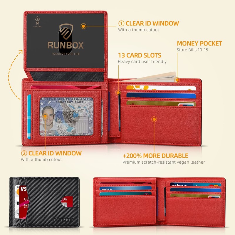 RUNBOX Slim Wallet for Men 15 Slots Ultra Large Capacity