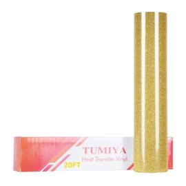 TUMIYA Glitter Gold HTV - 12" x 20 Ft Heat Transfer Vinyl Roll for DIY Iron-on Designs