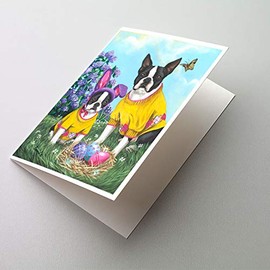 Caroline's Treasures PPP3037GCA7P Boston Terrier Easter Bunny Greeting Cards and Envelopes Pack of 8 Blank Cards with Envelopes Whimsical A7 Size 5x7 Blank Note Cards