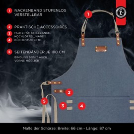 Ess-Nische® Cooking Apron BBQ Apron for Men and Women - Kitchen Apron for Men - Ideal as a Gift for Men, Grandma or Grandpa - Denim Apron Women Extra Long - Many Colours, blue
