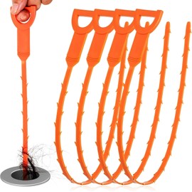 Serpiente de drenaje flexible mejorada, herramienta removedora de obstrucciones para cabello y residuos, destapa inodoro, fregadero, ducha, bañera, alcantarilla (5, naranja 50.5 cm)
