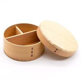 Wakayama Wappa Bento Box Store A-1-272328 Magewappa Bento Box Store, Wood, Cedar Wood, Approx. 5.9 inches (15 cm), Dividers, 1-Tier, Round, Natural