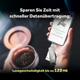 AGI UE138A 128GB USB Flash Drive with Dual Reversible USB Type-C and Type-A Ports USB 3.2 Memory Stick Data Storage Pendrive with Transfer Speeds Up to 120 Mo/s