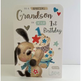 Jonny Javelin Special Grandson 1st Age 1 Birthday Card - Dog Cupcakes
