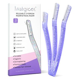 Women’s Dermaplane Razor for Face & Eyebrow - Anti-Cutting Japanese Blades for Eyebrow and Facial Hair Removal, Achieve Silky Skin and Perfect Brows (Purple, 3 Count)