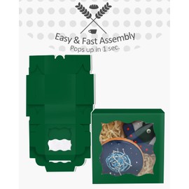 qiqee Deep Green Bakery Boxes with Window 4*4*2.5inch/55Packs Mini Cookie Boxes Macaron Boxes Small Donut Pastry Boxes for Party