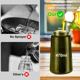 2-in-1 Olive Oil Dispenser & Sprayer, 16oz Glass Oil Spray Bottle with Pourer & Atomizer – Precise Oil Control for Cooking, BBQ, Frying, Salad – BPA-Free, Leakproof & Easy Refill Design(Dark Green)