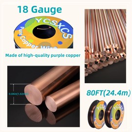 Awilzzoe 18 AWG Bare Copper Wire (2 Rolls x 40 ft, 80 ft Total) – 99.9% Pure, Soft & Flexible – Ideal for Gardening Electroculture, Jewelry Making, Crafts & DIY